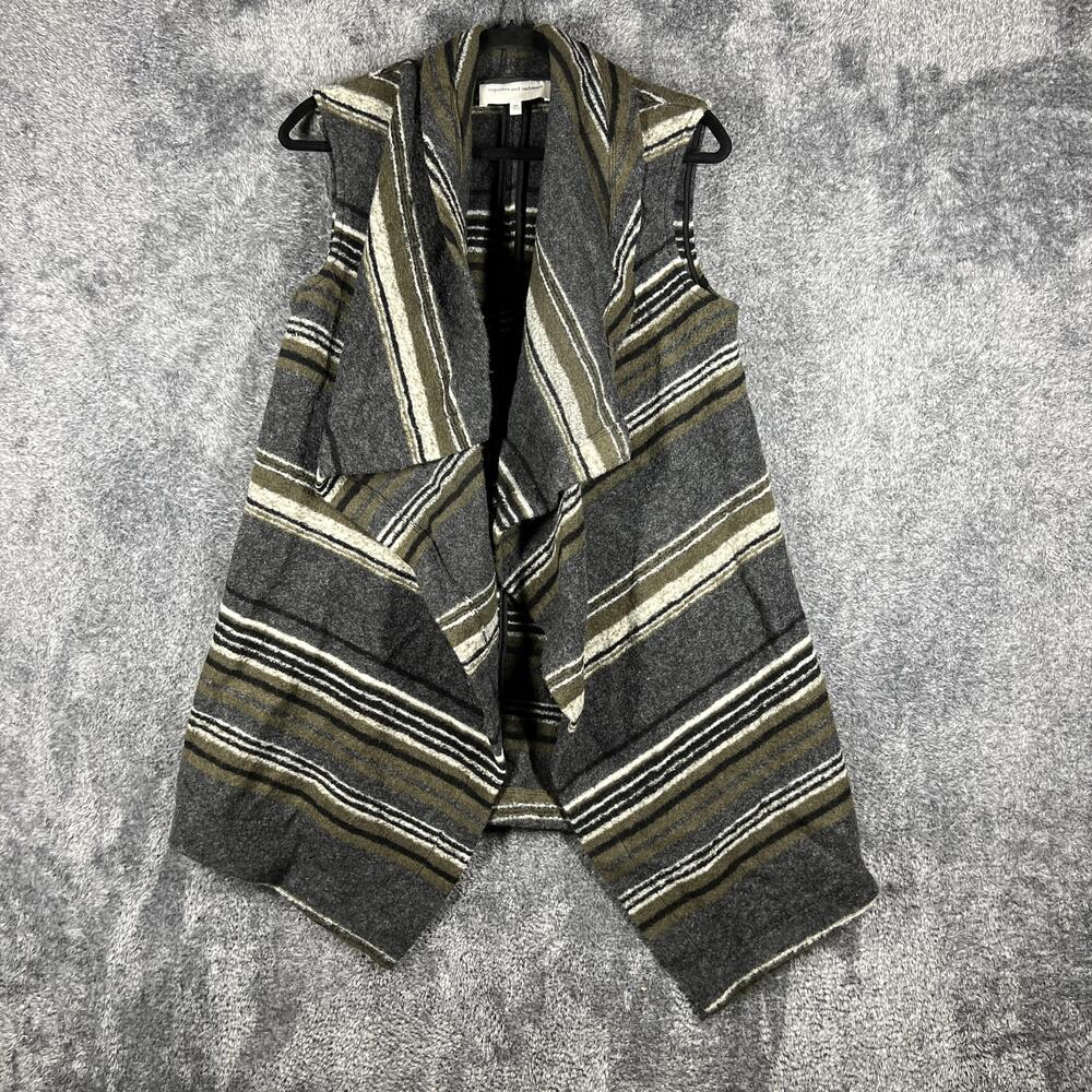 Cupcakes And Cashmere Vest Womens M Gray Striped Sweater Open Front Wool